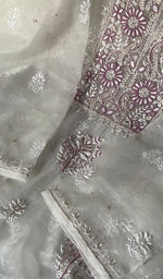 Load image into Gallery viewer, Women's Lakhnavi Handcrafted Organza Chikankari Semi - Stitched Kurta And Dupatta Set- HONC0237689