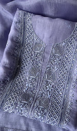 将图像加载到图库查看器中, Women's Lakhnavi Handcrafted Pure Organza Chikankari Unstitched Kurta And Dupatta Set- HONC0SOLD