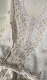 Load image into Gallery viewer, Saziya Women's Lakhnavi Handcrafted Mul Chanderi Semi - Stitched Kurta And Dupatta Set - HONC0230869