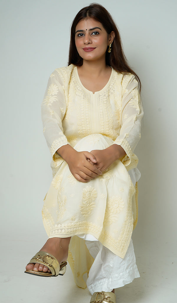 Women's Lakhnavi Handcrafted Viscose Georgette Chikankari Kurti - HONC0119262