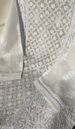 将图像加载到图库查看器中, Women's Lakhnavi Handcrafted Cotton Chikankari Semi - Stitched Kurti Fabric - HONC0244105