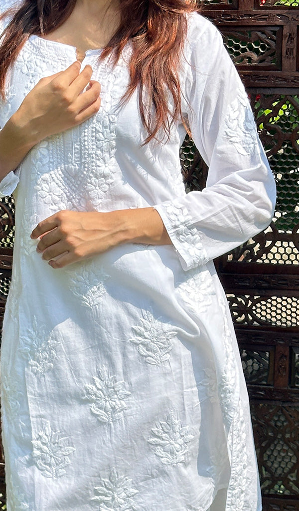 Nazneen Women's Lakhnavi Handcrafted Cotton Chikankari Kurta And Palazzo Set - HONC0239067
