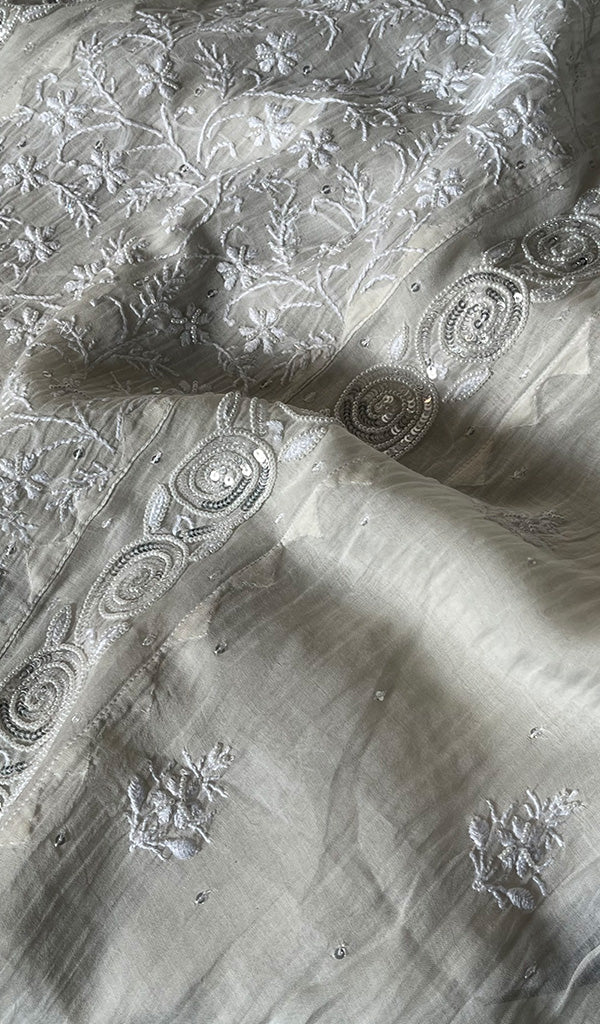 Aaliyah Women's Lakhnavi Handcrafted Mul Chanderi Semi-Stitched Kurta And Dupatta Set - HONC0214844