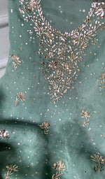 将图像加载到图库查看器中, Marifa Women's Lakhnavi Handcrafted Pure Organza Chikankari Unstitched Kurta And Dupatta Set- HONC0299978