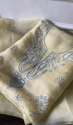 Load image into Gallery viewer, Women's Lakhnavi Handcrafted Pure Organza Chikankari Unstitched Kurta And Dupatta Set- HONC0304479