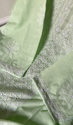 Load image into Gallery viewer, Aamina Women's Lakhnavi Handcrafted Cotton Semi - Stitched Chikankari Full Suit Material - HONC0180319