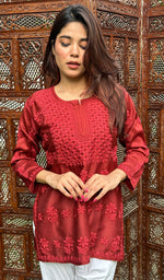 Load image into Gallery viewer, Hania Women's Lakhnavi Handcrafted Chanderi Silk Chikankari Top - HONC0237456