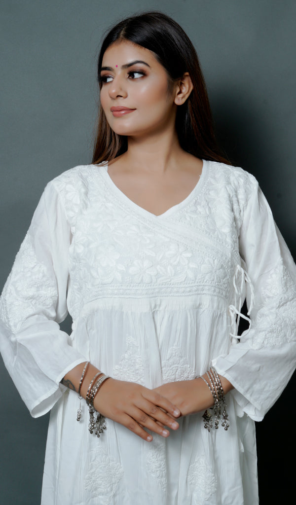 Women's Lucknowi Handcrafted Modal Cotton Chikankari Angrakha - HONC0137211