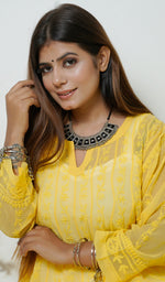 Load image into Gallery viewer, Women's Lakhnavi Handcrafted Faux-Georgette Chikankari  Anarkali Dress - HONC040036