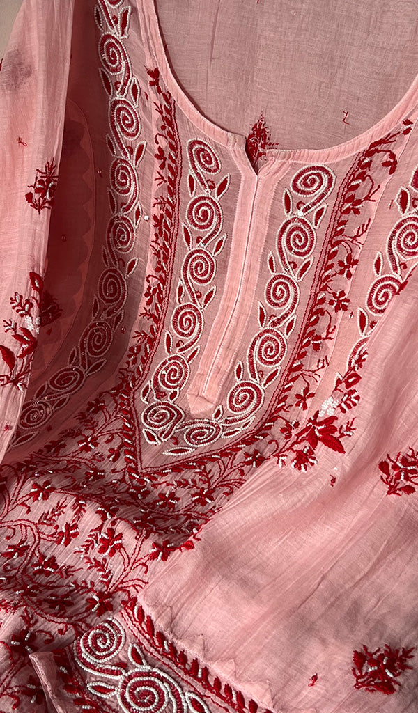 Aaliyah Women's Lakhnavi Handcrafted Mul Chanderi Semi - Stitched Kurta And Dupatta Set - HONC0241754