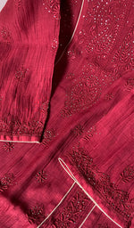 Load image into Gallery viewer, Women's Lakhnavi Handcrafted Mul Chanderi Chikankari Semi - Stitched Kurti Fabric - HONC0243904