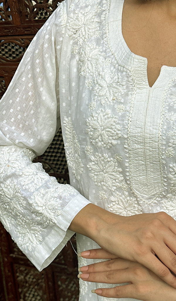 Women's Lucknowi Handcrafted Cotton Chikankari Angrakha - HONC0343795