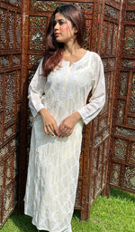 Load image into Gallery viewer, Ansara Women's Lucknowi Handcrafted Cotton Chikankari Kurti - HONC0221393