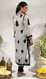 Load image into Gallery viewer, Women's Lucknowi Handcrafted Mul Cotton Chikankari Kurti- HONC0151137