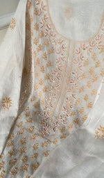 将图像加载到图库查看器中, Saziya Women's Lakhnavi Handcrafted Mul Chanderi Semi - Stitched Kurta And Dupatta Set - HONC0222865