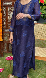 Load image into Gallery viewer, Rose Women's Lucknowi Handcrafted Pure Organza Silk Stitched Chikankari Kurta, Dupatta With Pant Set- HONC072938