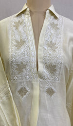 将图像加载到图库查看器中, Fiza Women's Lakhnavi Handcrafted Chanderi Silk Semi- Stitched Chikankari Top -  HONC0220191