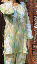Load image into Gallery viewer, Farzeen Women's Lakhnavi Handcrafted Modal Silk Chikankari Top And Pant Set - HONC0246061