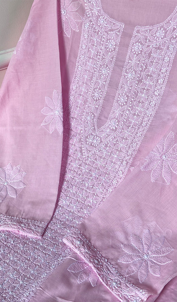 Pink Cotton Chikankari Semi