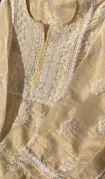 Load image into Gallery viewer, Women's Lucknowi Handcrafted Kota Chanderi Chikankari Semi-Stitched Kurta And Dupatta Set - HONC0244099