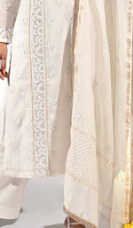 Load image into Gallery viewer, Women's Lakhnavi Handcrafted Mul Chanderi Chikankari Kurta, Dupatta And Pant Set - Honc086441