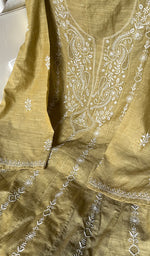 Load image into Gallery viewer, Women's Lakhnavi Handcrafted Linen Cotton Semi -Stitched Anarkali And Dupatta Set - HONC0246480