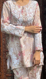 Load image into Gallery viewer, Farzeen Women's Lakhnavi Handcrafted Modal Silk Chikankari Top And Pant Set - HONC0246089