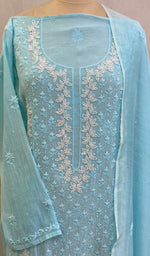 Load image into Gallery viewer, Saziya Women's Lakhnavi Handcrafted Mul Chanderi Semi - Stitched Kurta And Dupatta Set - HONC090424