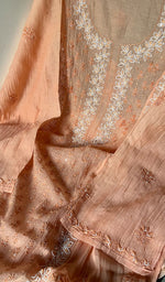 Load image into Gallery viewer, Saziya Women's Lakhnavi Handcrafted Mul Chanderi Semi - Stitched Kurta And Dupatta Set - HONC0237910