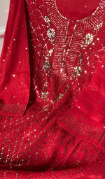 Load image into Gallery viewer, Fauzia Women's Lakhnavi Handcrafted Mul Chanderi Semi - Stitched Kurta And Dupatta Set - HONC0245059