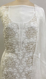 Load image into Gallery viewer, Women's Lakhnavi Handcrafted Pure Organza Chikankari Unstitched Kurta And Dupatta Set- HONC0222853