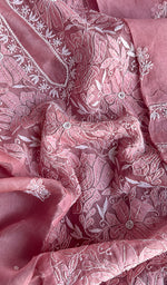 将图像加载到图库查看器中, Women's Lakhnavi Handcrafted Pure Organza Chikankari Unstitched Kurta And Dupatta Set- HONC0233729