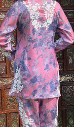 Load image into Gallery viewer, Farzeen Women's Lakhnavi Handcrafted Modal Silk Chikankari Top And Pant Set - HONC0246078