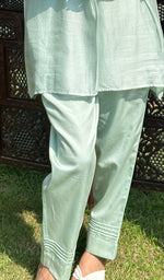 Load image into Gallery viewer, Women's Green Lakhnavi Handcrafted Chanderi Silk Chikankari Top And Pant Set
