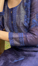 Load image into Gallery viewer, Rose Women's Lucknowi Handcrafted Pure Organza Silk Stitched Chikankari Kurta, Dupatta With Pant Set- HONC072938