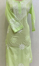 Load image into Gallery viewer, Green Women's Lucknowi Handcrafted Cotton Chikankari Kurti