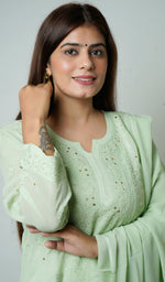 将图像加载到图库查看器中, Women's Lakhnavi Handcrafted Viscose Georgette Chikankari Kurta And Sharara Set With Dupatta - HONC0142362