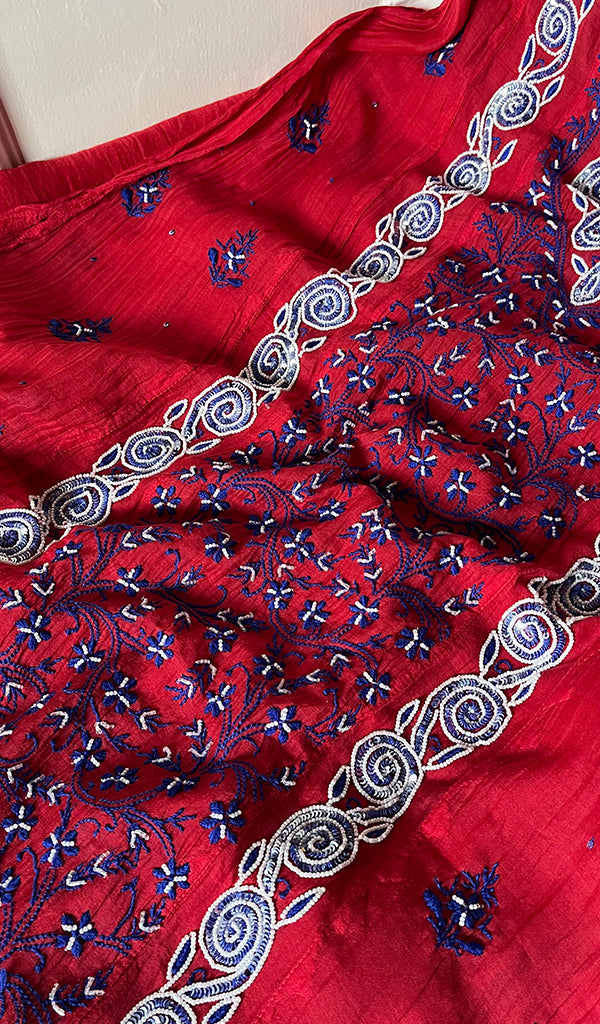 Aaliyah Women's Lakhnavi Handcrafted Mul Chanderi Semi - Stitched Kurta And Dupatta Set - HONC0260914