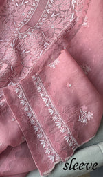 将图像加载到图库查看器中, Women's Lakhnavi Handcrafted Pure Organza Chikankari Unstitched Kurta And Dupatta Set- HONC0233729