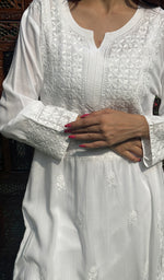Load image into Gallery viewer, Women's Lakhnavi Handcrafted Cotton Chikankari Kurti - HONC0124571