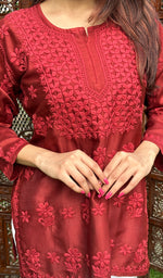 Load image into Gallery viewer, Hania Women's Lakhnavi Handcrafted Chanderi Silk Chikankari Top - HONC0237456