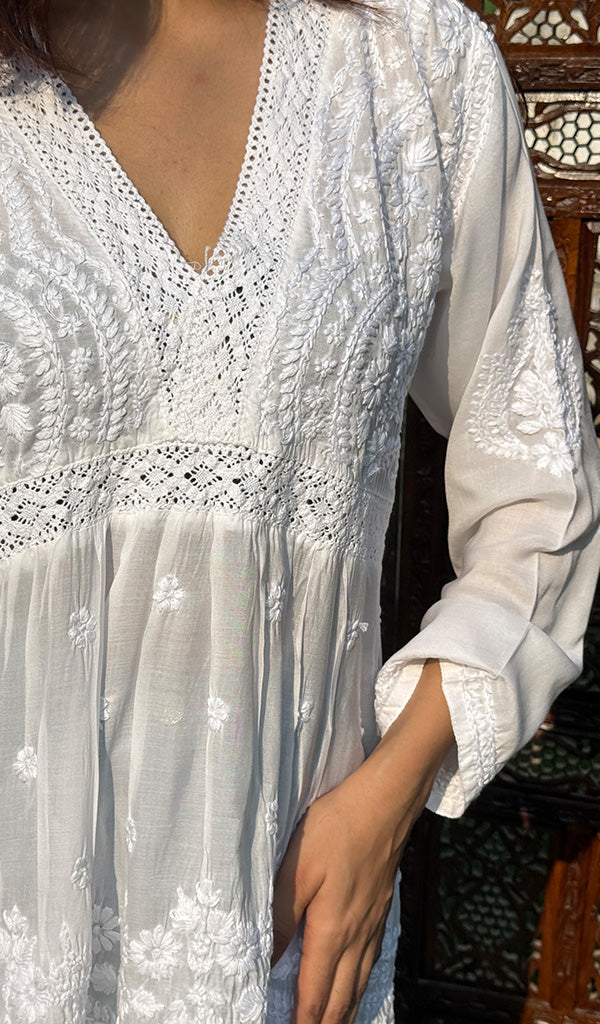 Atifa Women's Lakhnavi Handcrafted Cotton Chikankari Top - HONC0331500