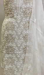 Load image into Gallery viewer, Women's Lakhnavi Handcrafted Pure Organza Chikankari Unstitched Kurta And Dupatta Set- HONC0222853