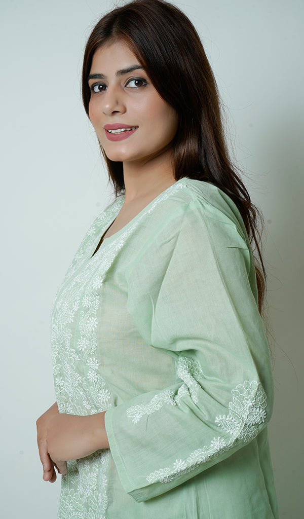 Naira Women's Lucknowi Handcrafted Cotton Chikankari Kurti - HONC0164271