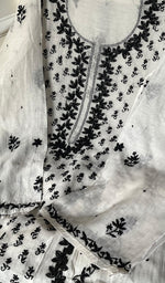 将图像加载到图库查看器中, Saziya Women's Lakhnavi Handcrafted Mul Chanderi Semi - Stitched Kurta And Dupatta Set - HONC0233869