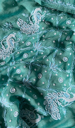 将图像加载到图库查看器中, Shirin Women's Lakhnavi Handcrafted Mul Chanderi Semi - Stitched Kurta And Dupatta Set - HONC0239058