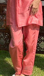 Load image into Gallery viewer, Women's Pink Lakhnavi Handcrafted Chanderi Silk Chikankari Top And Pant Set