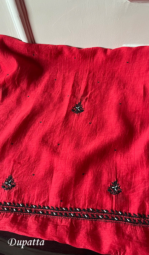 Aaliyah Women's Lakhnavi Handcrafted Mul Chanderi Semi - Stitched Kurta And Dupatta Set - HONC0260918