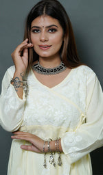 Load image into Gallery viewer, Neha Women's Lucknowi Handcrafted Modal Cotton Chikankari Angrakha Dress - HONC0102858