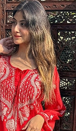 将图像加载到图库查看器中, Nafasat Women's Lucknowi Handcrafted Mul Chanderi Chikankari Kurti - HONC07989505